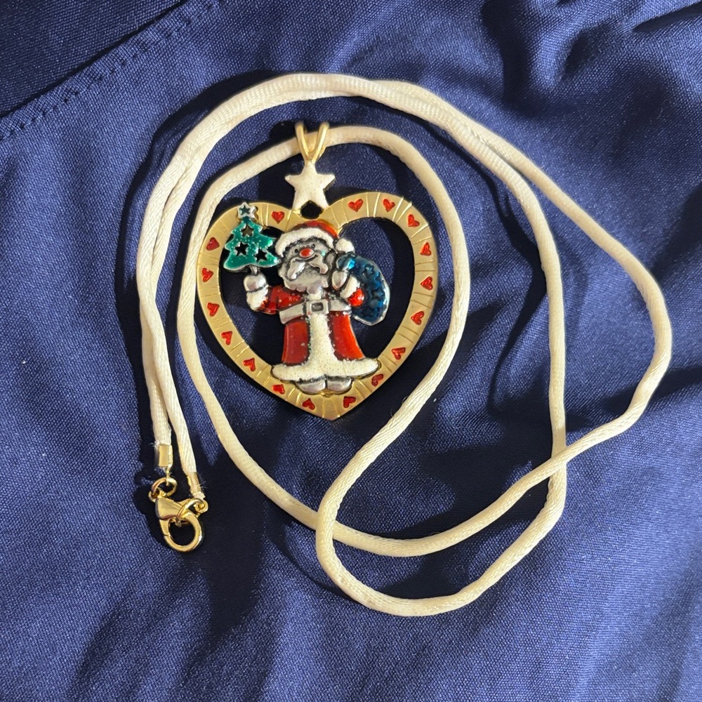 Santa Pendant Necklace with Cream Cord - Picture 1 of 3